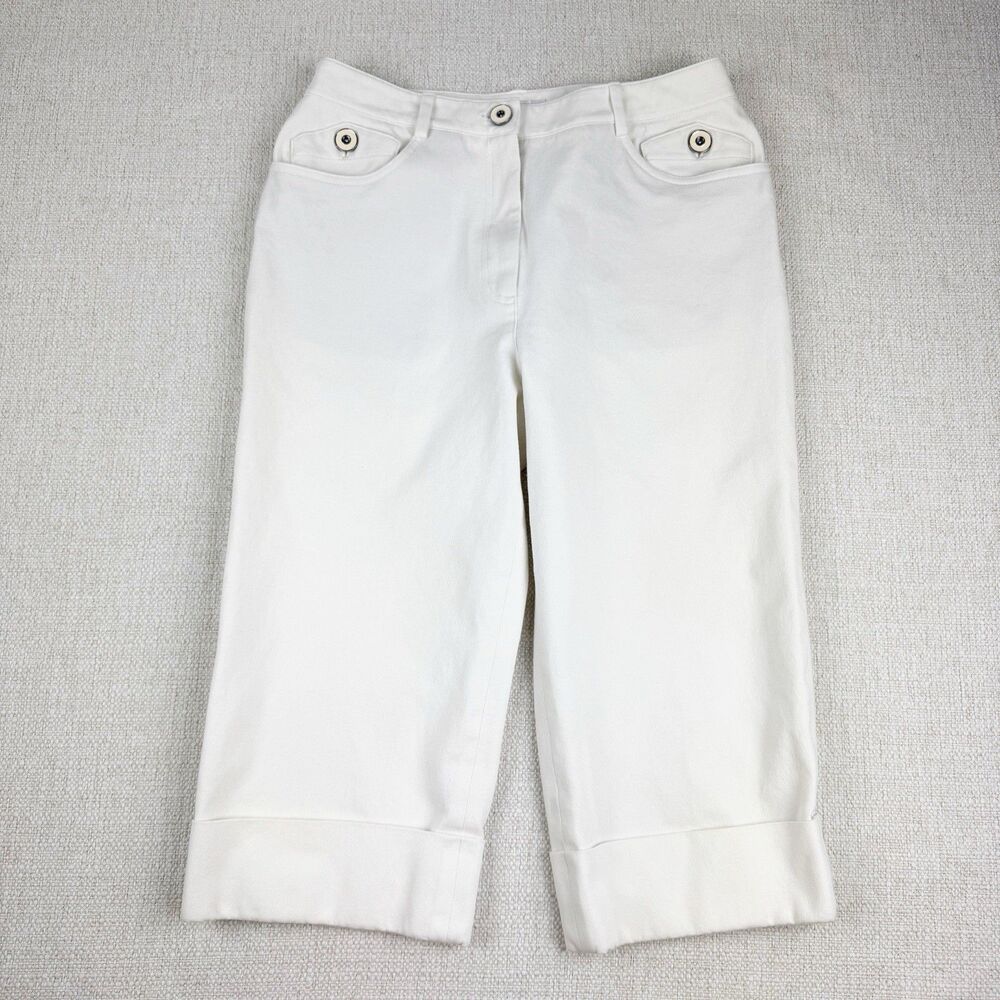 ST. JOHN SPORT Jean Women's Cropped Cuffed White Ivory Denim Stretch Pants Sz 6